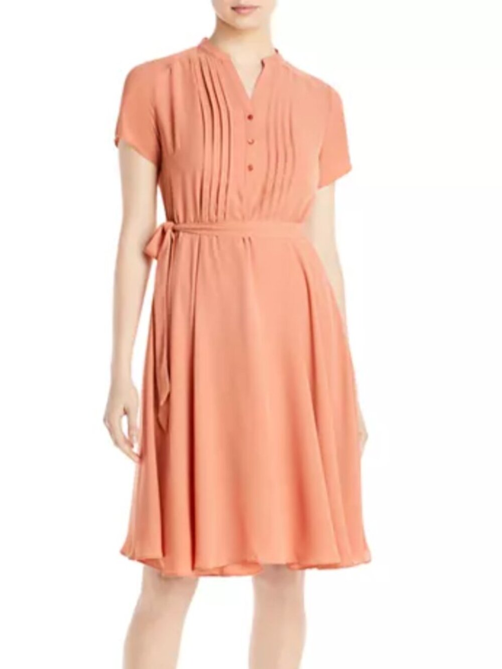 Nanette Lepore Women's Lightweight Short Sleeve Pintuck Dress Peach Pink Blush 8